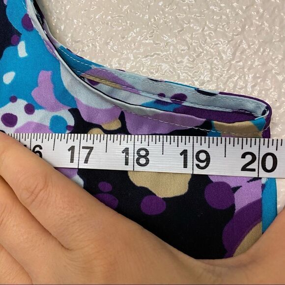 GAP Floral Blue Blouse Tank Top loose silky boho deep v neck style Size L - Picture 6 of 11